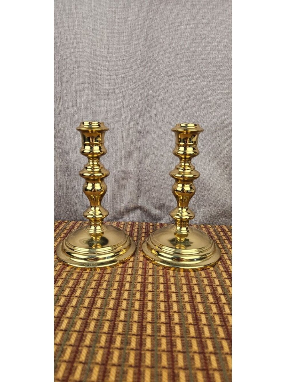 Pair Of Vintage Brass Candle Holders With Ornate Design 6 Inches Tall 4 Inches B